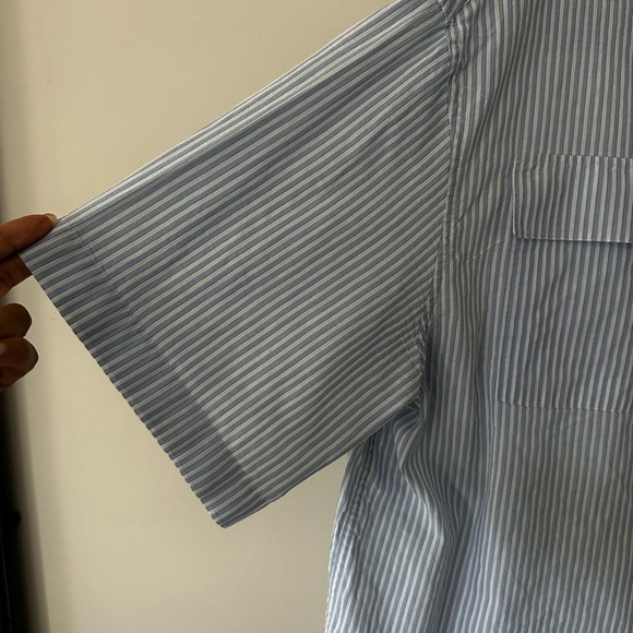 ZARA RELAXED FIT BLUE & WHITE PINSTRIPE SHORT SLEEVED SHIRT PATCH POCKETS LARGE - Picture 3 of 6